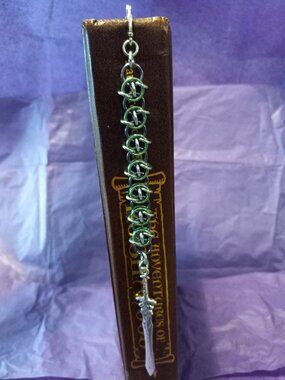 Green, Grey, & Silver Chain Mail bookmark